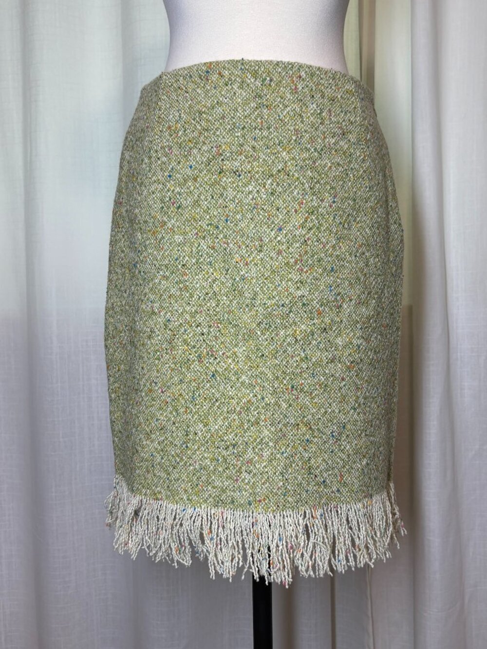 Tweed Pencil Skirt With Fringe